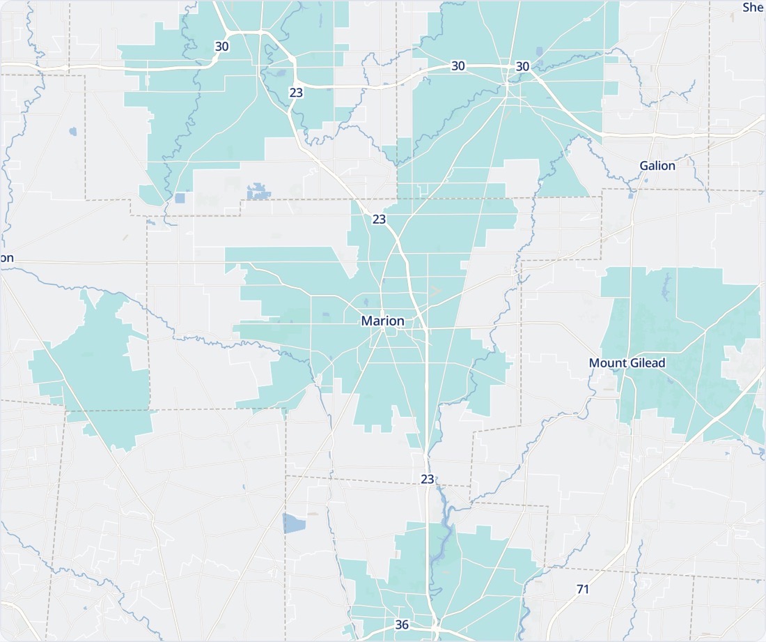 A close-up of the territory map, shaded by ZIP code area
